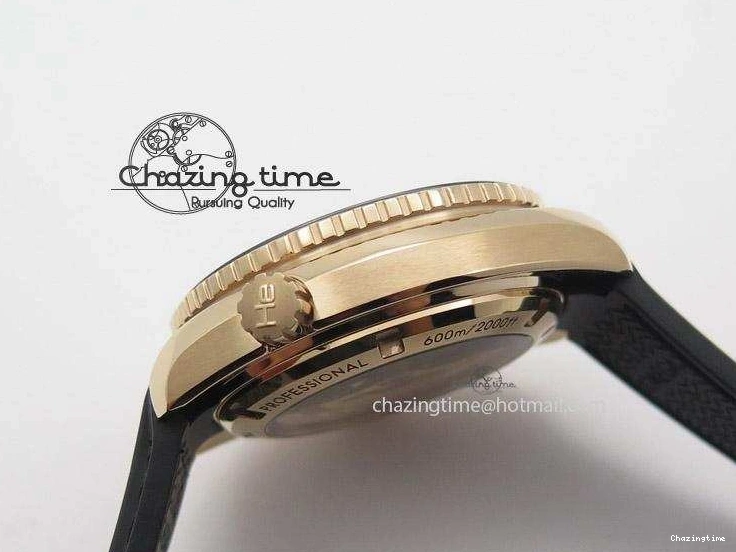 0418 Planet Ocean Professional Rose Gold Liquid Metal V6F 42mm On Black Rubber Strap A Vibrant 8266